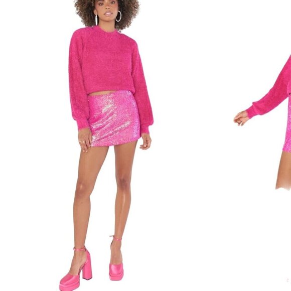 Show Me Your Mumu Vienna Sweater Pink Cozy Soft Balloon Sleeve Size M - Picture 6 of 11